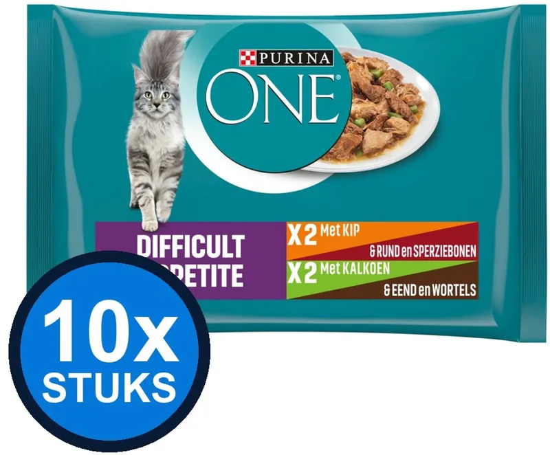 10x Purina One - Adult Difficult Appetite Kip & Kalkoen - Kattenvoer Natvoer - 4x85g by Purina ONE – product photo
