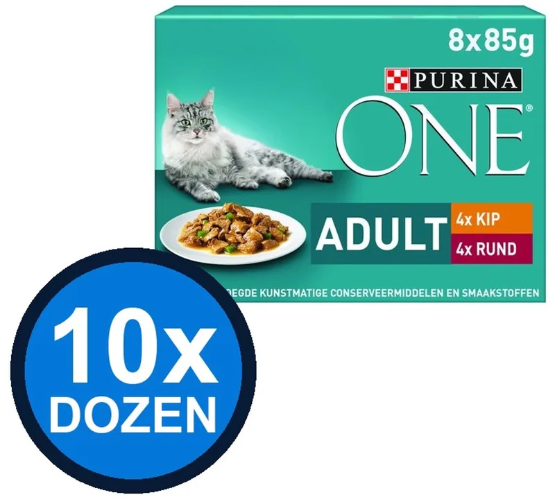 10x Purina One - Adult Kip, Sperziebonen, Rund & Wortels - Kattenvoer Natvoer - 8x85g de Purina ONE – photo produit
