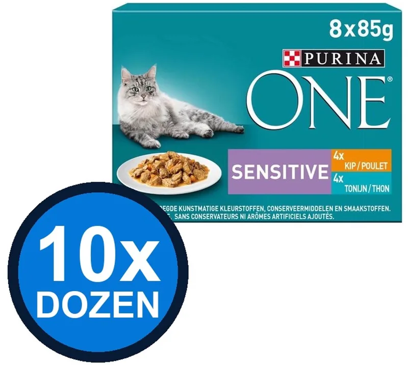 10x Purina One - Adult Sensitive Kip, Tonijn & Wortels - Kattenvoer Natvoer - 8x85g by Purina ONE – product photo