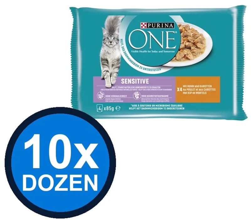 10x Purina One - Adult Sensitive Kip & Wortel - Kattenvoer Natvoer - 4x85g von Purina ONE – Produktfoto