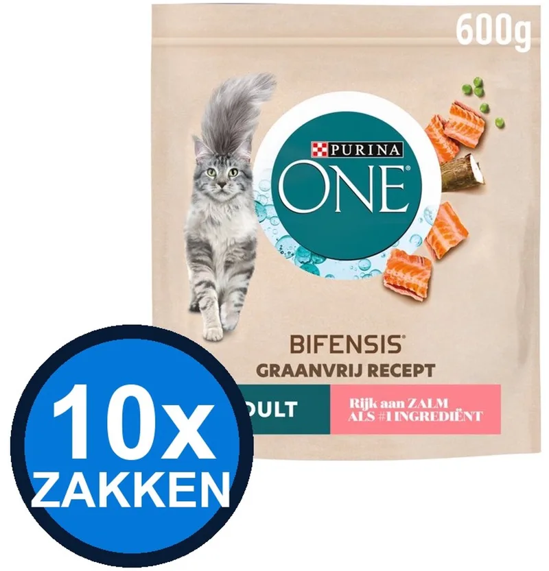 10x Purina One - Adult Zalm Graanvrij - Kattenvoer Droogvoer - 600 g by Purina ONE – product photo