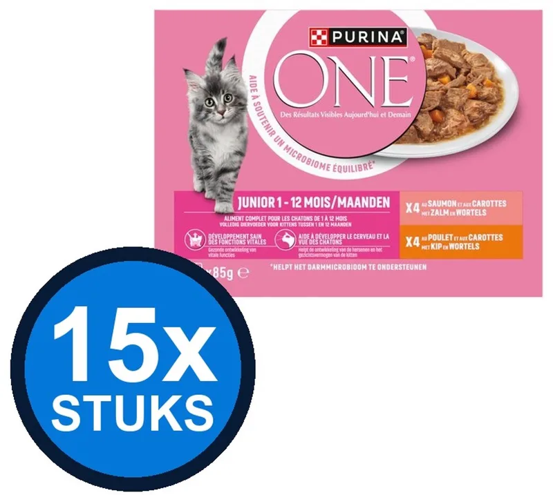 15x Purina One - Junior Zalm, Kip & Wortels - Kattenvoer Natvoer - 8x85g by Purina ONE – product photo