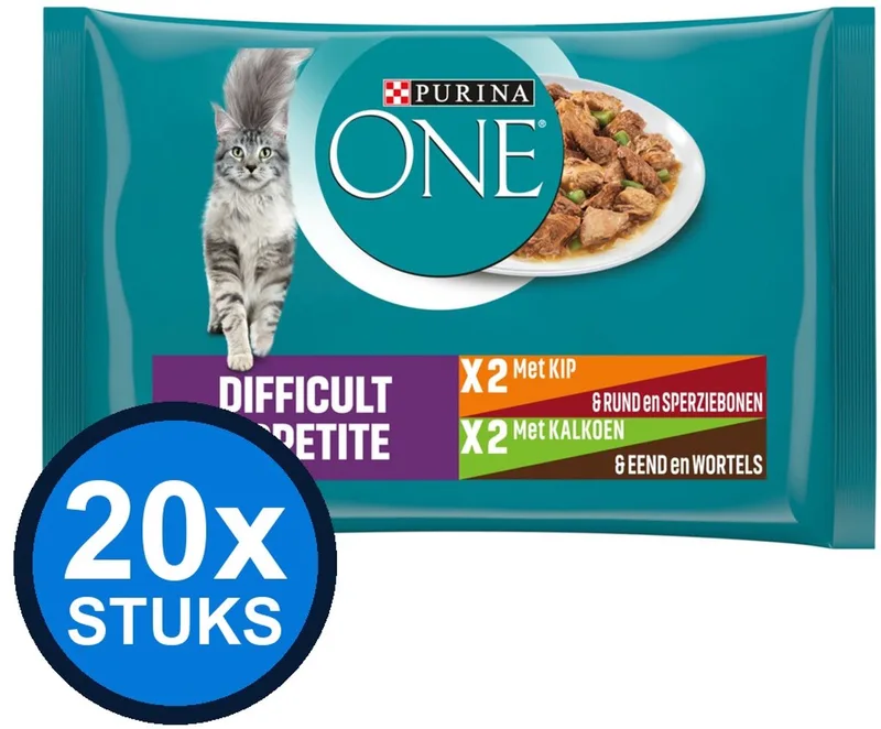 20x Purina One - Adult Difficult Appetite Kip & Kalkoen - Kattenvoer Natvoer - 4x85g de Purina ONE – photo produit