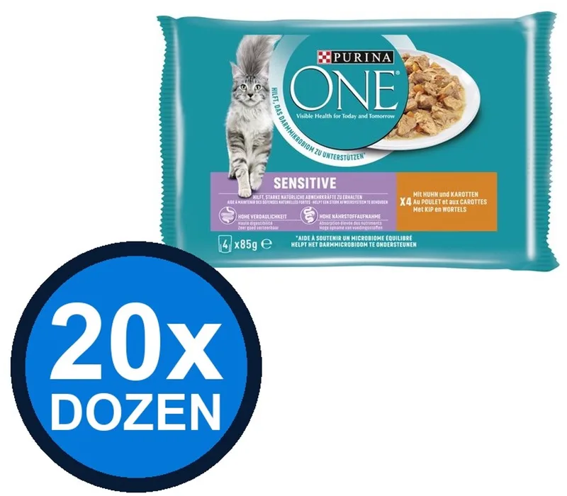 20x Purina One - Adult Sensitive Kip & Wortel - Kattenvoer Natvoer - 4x85g by Purina ONE – product photo