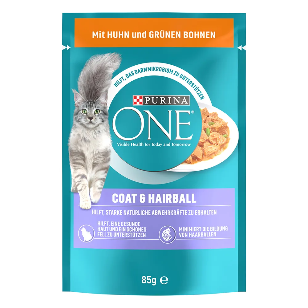 26x85g Coat & Hairball Kip & Sperziebonen Purina ONE Kattenvoer von Purina ONE – Produktfoto