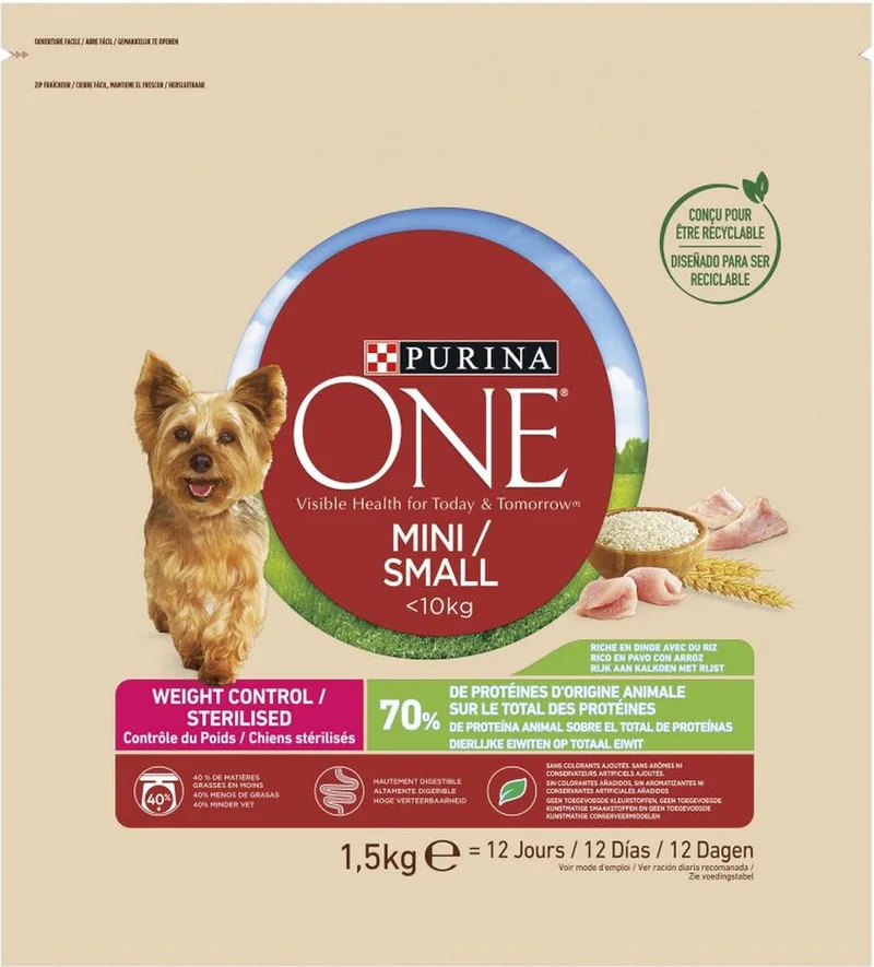 2x Purina One Adult Mini Small - hondenvoer - kalkoen - 1.5kg by Purina ONE – product photo