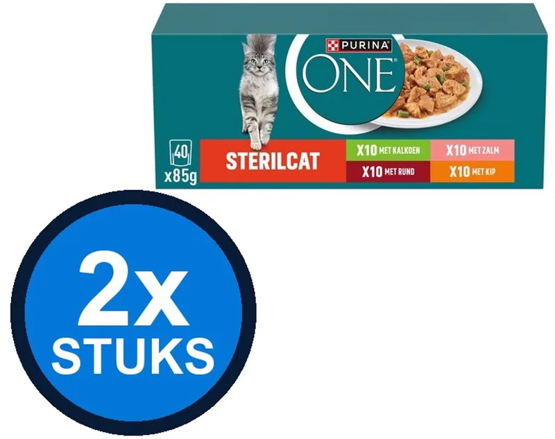 2x Purina One - Adult Sterilcat Kalkoen, Zalm, Rund & Kip Multipack - Kattenvoer Natvoer - 40x85g by Purina ONE – product photo