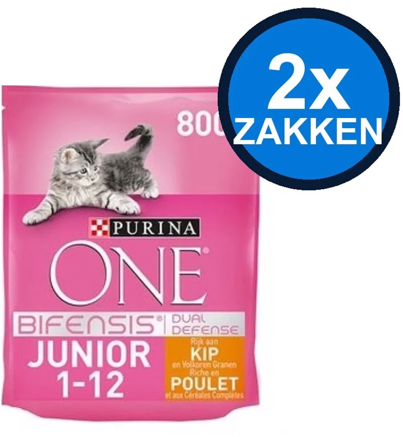 2x Purina ONE Junior - Kattenvoer - Kip & Volkoren Granen - 800g de Purina ONE – photo produit