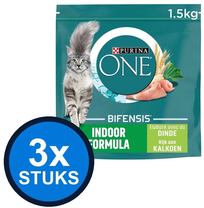 3x Purina One - Adult Indoor Kalkoen - Kattenvoer Droogvoer - 1,5 kg by Purina ONE – product photo