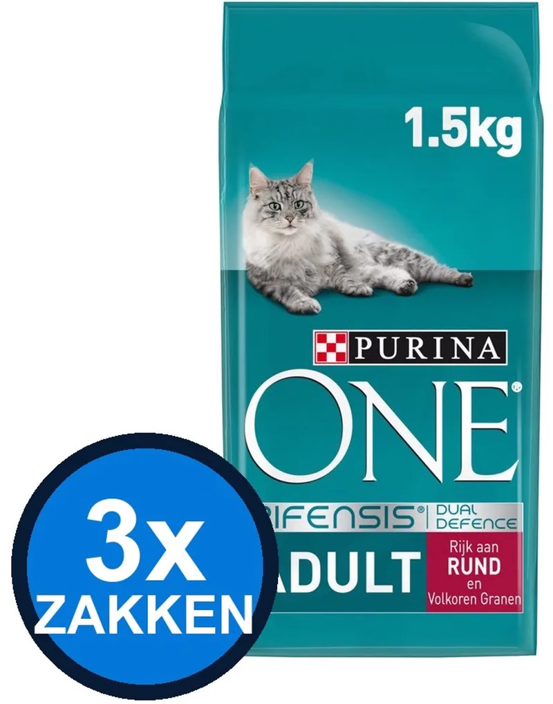 3x Purina One - Adult Rund & Verse Groenten - Kattenvoer Droogvoer - 1,5 kg van Purina ONE – productfoto