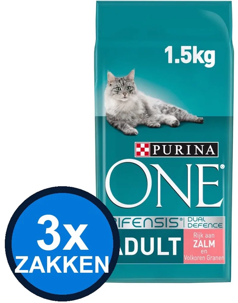 3x Purina One - Adult Zalm & Verse Groenten - Kattenvoer Droogvoer - 1,5 kg von Purina ONE – Produktfoto