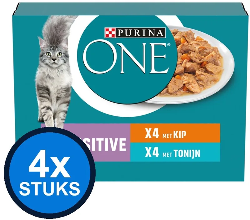4x Purina One - Adult Sensitive Kip, Tonijn & Wortels - Kattenvoer Natvoer - 8x85g by Purina ONE – product photo