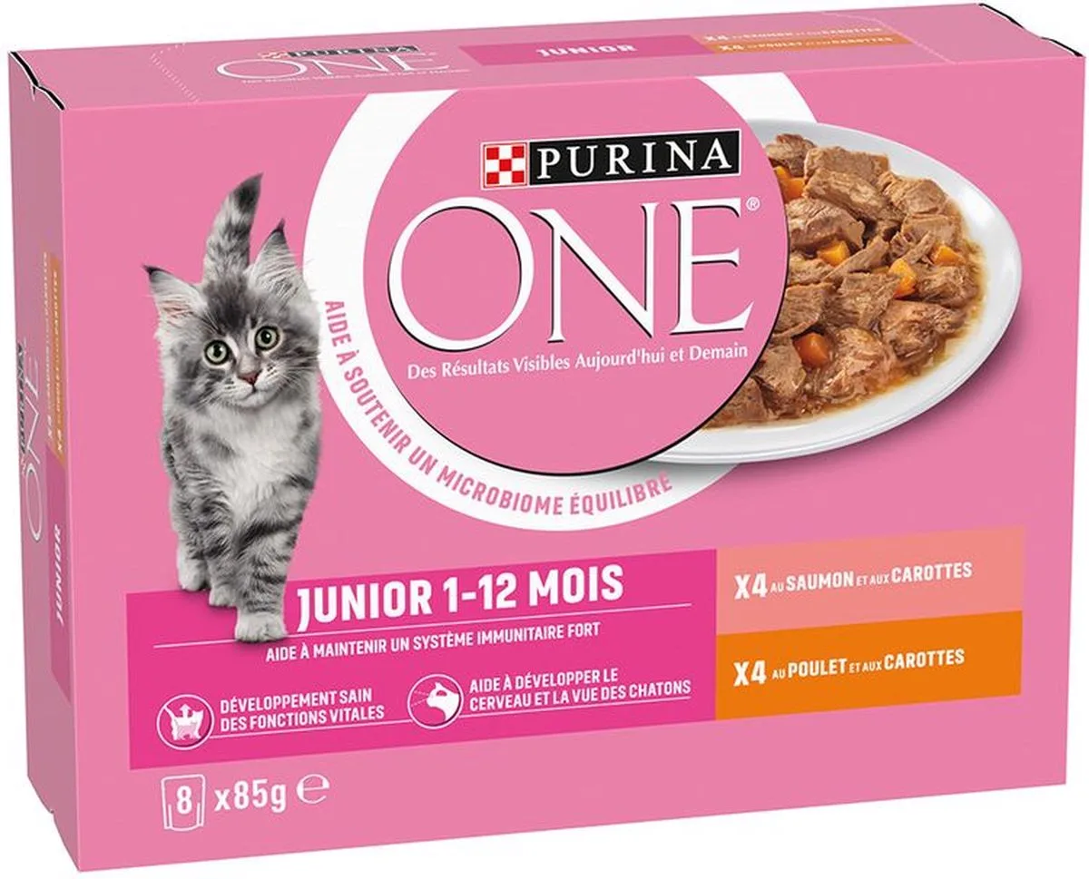 4x Purina ONE Junior 8 x 85 g Kip & Zalm by Purina ONE – product photo