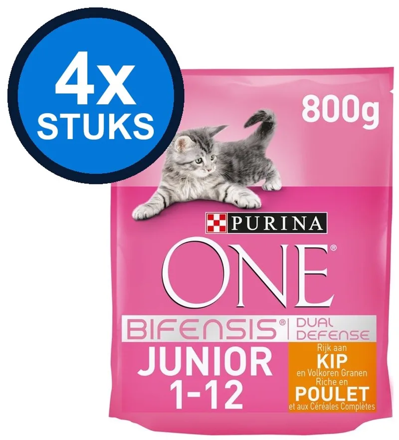 4x Purina ONE Junior - Kattenvoer - Kip & Volkoren Granen - 800g von Purina ONE – Produktfoto