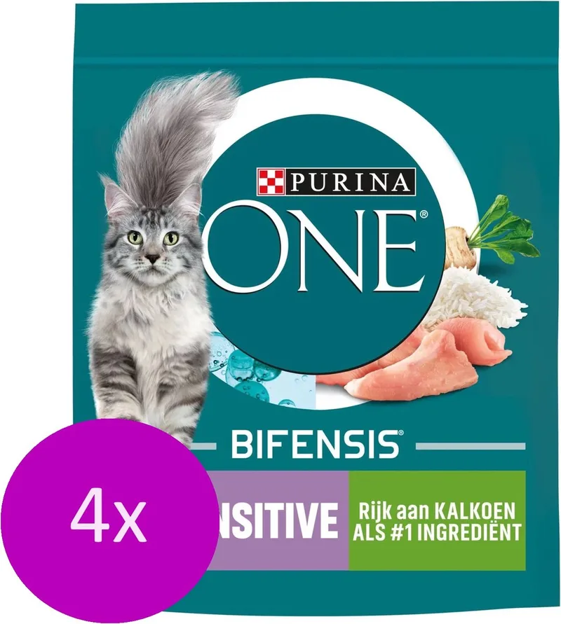4x Purina One Sensitive 800 g - Katten droogvoer - Kalkoen & Rijst - Voor een gevoelige maag de Purina ONE – photo produit