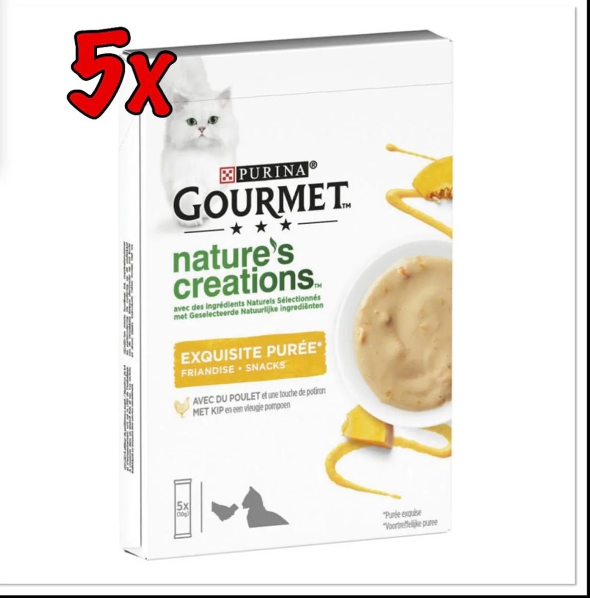 5x Gourmet Nature's Creations - Puree met Kip en Pompoen - 5 x 10 gram by Purina ONE – product photo
