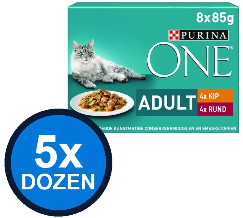 5x Purina One - Adult Kip, Sperziebonen, Rund & Wortels - Kattenvoer Natvoer - 8x85g van Purina ONE – productfoto