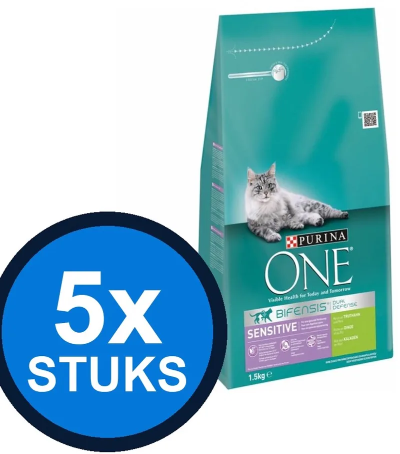 5x Purina One - Adult Sensitive Kalkoen - Kattenvoer Droogvoer - 1,5 kg by Purina ONE – product photo
