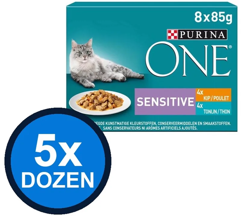 5x Purina One - Adult Sensitive Kip, Tonijn & Wortels - Kattenvoer Natvoer - 8x85g de Purina ONE – photo produit