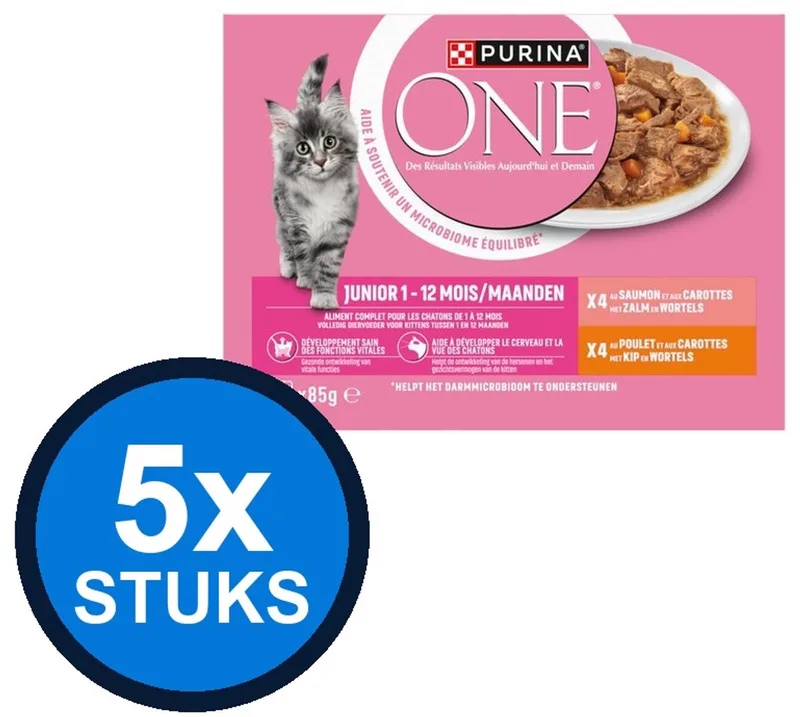 5x Purina One - Junior Zalm, Kip & Wortels - Kattenvoer Natvoer - 8x85g by Purina ONE – product photo