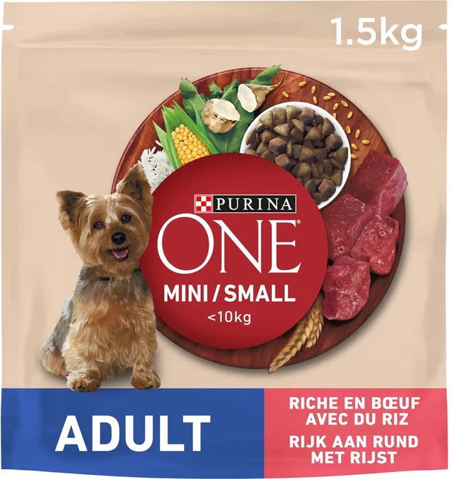 6x Purina One Adult Mini Small - hondenvoer - Rund - 1.5kg