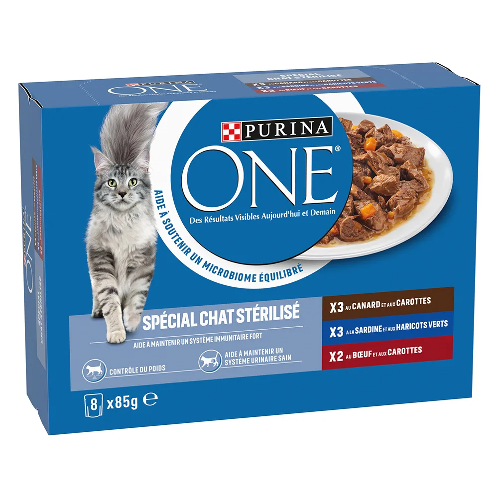 8x 85g Gemengd Pak Purina ONE Gesteriliseerd Kat Eend, Rund, Sardine Nat Kattenvoer by Purina ONE – product photo