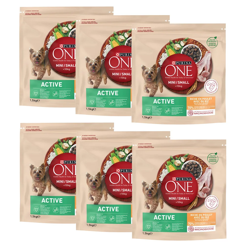 9kg (6x1,5kg) Mini Active Kip & Rijst Purina ONE Hondenvoer de Purina ONE – photo produit