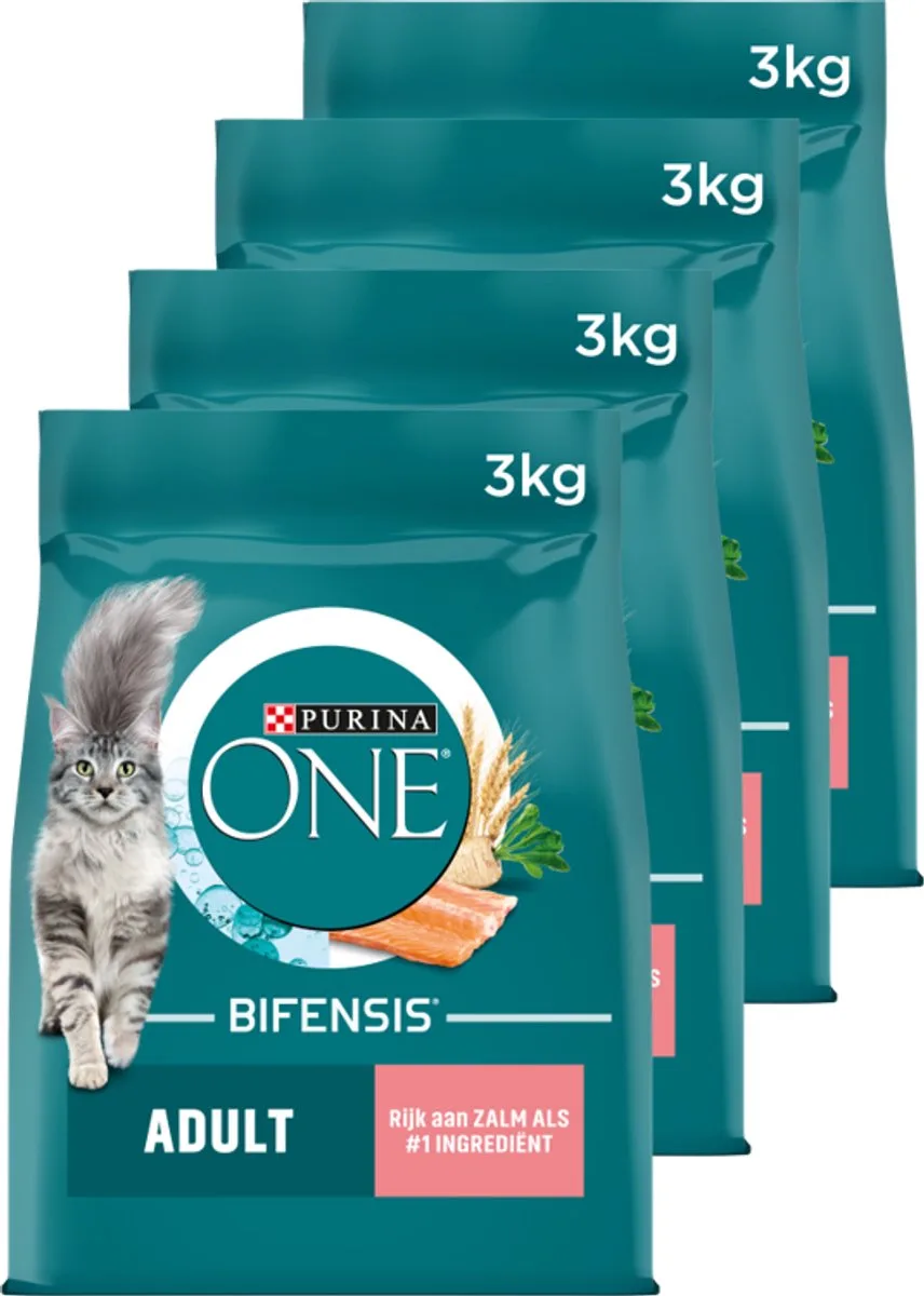 Adult - Kattenbrokjes - Zalm & Volkoren Granen - 4 x 3 kg van Purina ONE – productfoto