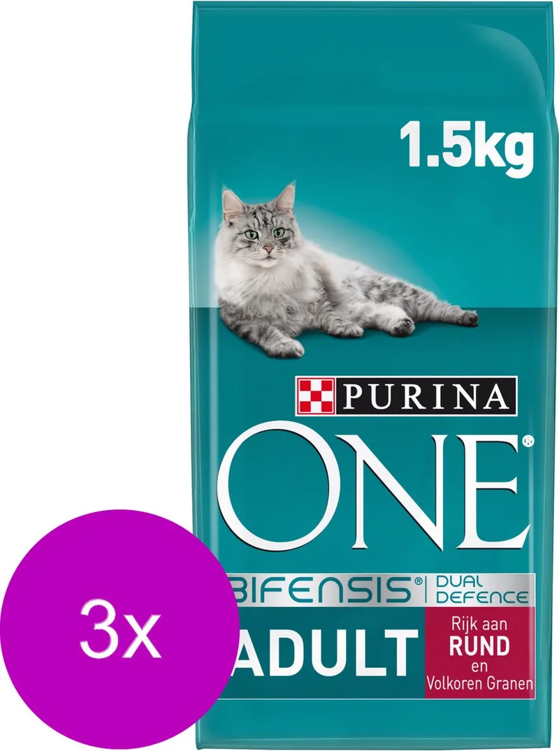 Adult - Kattenvoer - 3 x Rund Granen 1.5 kg de Purina ONE – photo produit