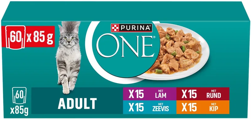 Adult - Kattenvoer Natvoer - Lam, Rund, Kip & Zeevis - 60 x 85 g by Purina ONE – product photo