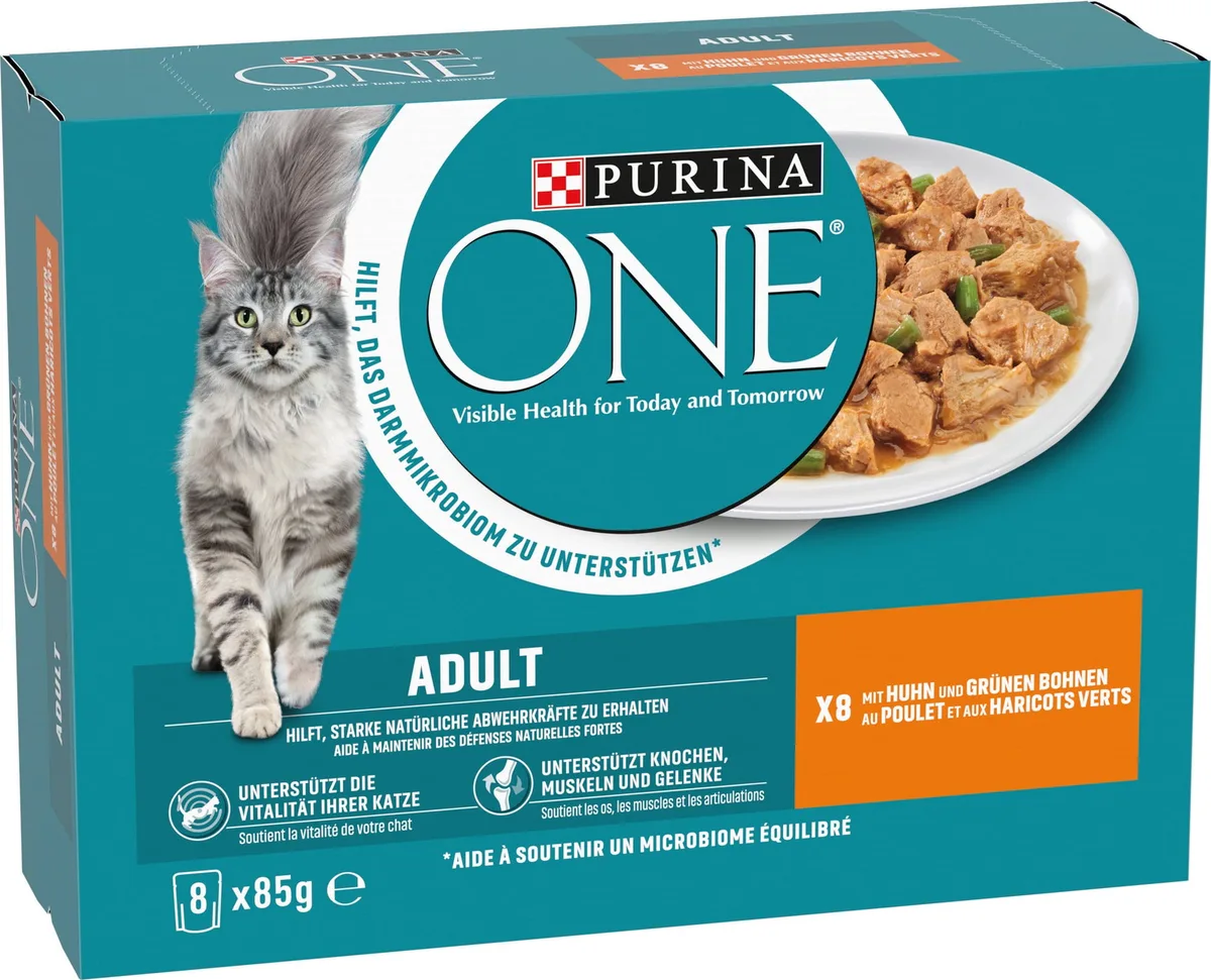 Adult mit Huhn und grüne Bohnen 8x85g - 680 g de Purina ONE – photo produit