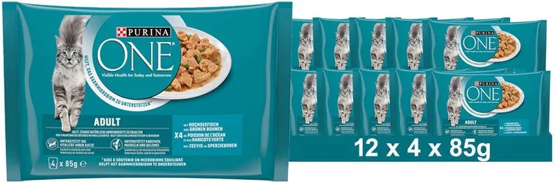 Adult nat kattenvoer, malse stukjes in saus met vis (12 x 4 x 85g) by Purina ONE – product photo
