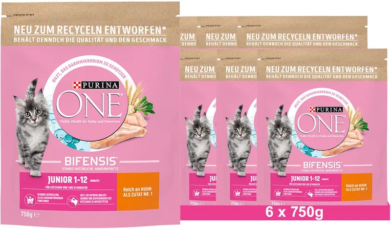 BIFENSIS JUNIOR 1-12 Kattenvoer Kitten droog, rijk aan kip (6 x 750g) von Purina ONE – Produktfoto