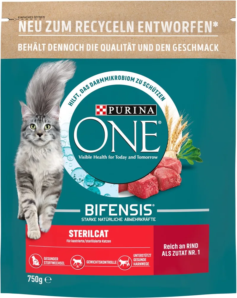 BIFENSIS STERILCAT Droogvoer voor gesteriliseerde katten, rijk aan rundvlees, (1 x 750g) von Purina ONE – Produktfoto