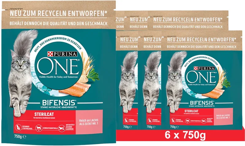 BIFENSIS STERILCAT Droogvoer voor gesteriliseerde katten, rijk aan zalm (6 x 750g) by Purina ONE – product photo