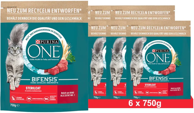 BIFENSIS STERILCAT Droogvoer voor gesteriliseerde katten, rijk aan rundvlees, (6 x 750g) by Purina ONE – product photo