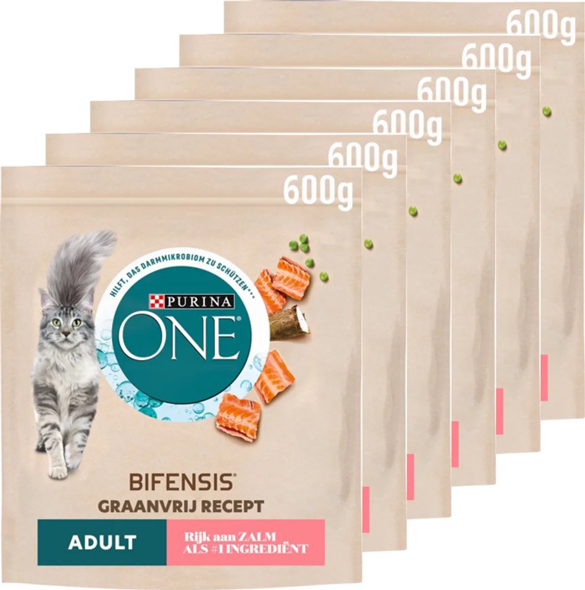 Graanvrij Adult - Kattenbrokjes - Zalm - 6 x 600 g by Purina ONE – product photo