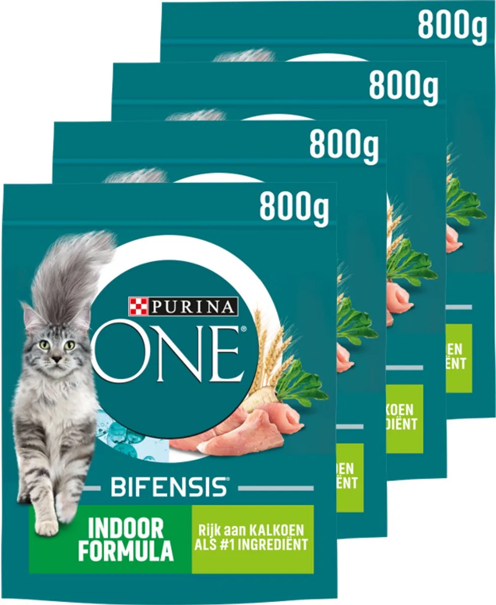 Indoor - Kattenbrokjes - Kalkoen & Volkoren Granen - 4 x 800 g by Purina ONE – product photo