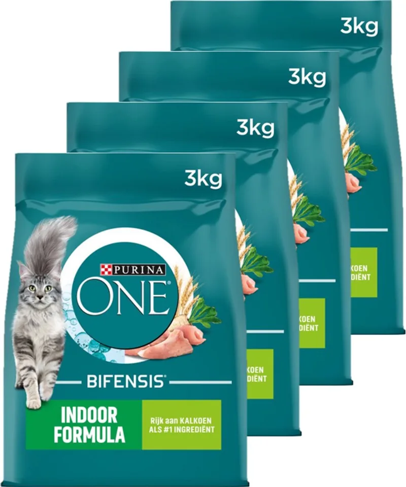 Indoor - Kattenvoer Droogvoer - Kalkoen - 4 x 3 kg fra Purina ONE – produktbillede