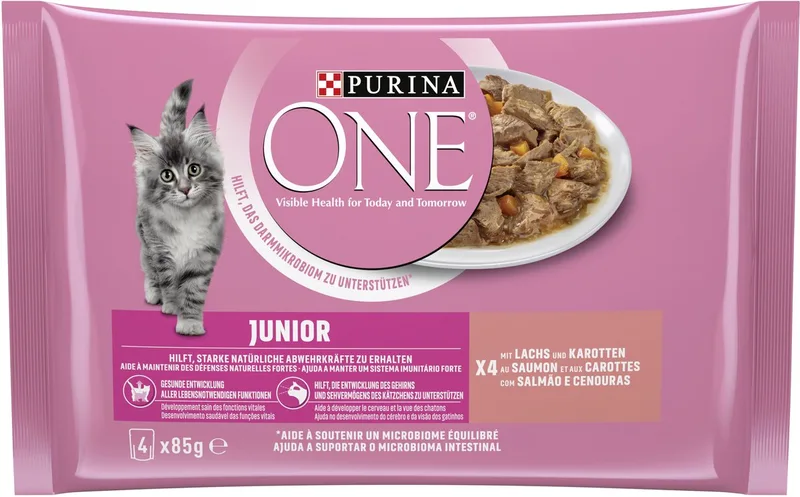Junior Kittenvoer nat met zalm & wortelen, (1x 4 x 85g) by Purina ONE – product photo