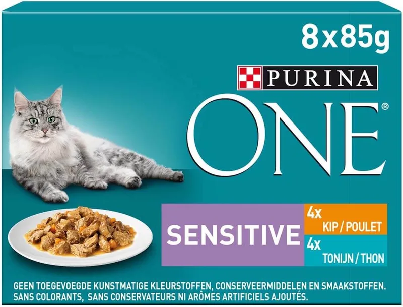 Kattenvoer Nat Adult Sensitive Kip & Tonijn - 8 x 85 gr von Purina ONE – Produktfoto