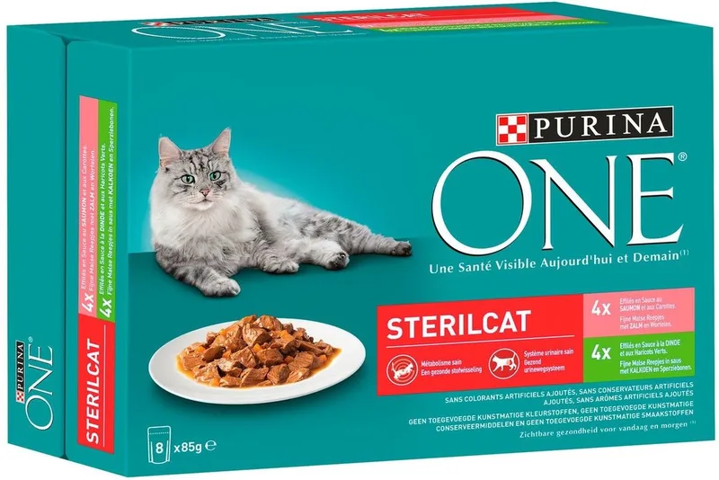 Kattenvoer Nat Adult Sterilcat Kalkoen & Zalm - 8 x 85 gr de Purina ONE – photo produit