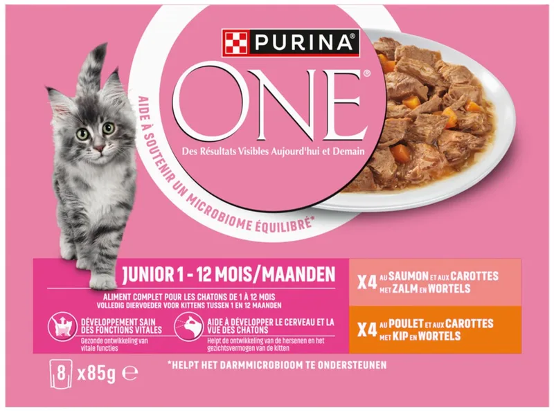 Kattenvoer Nat Junior Kip & Zalm - 8 x 85 gr von Purina ONE – Produktfoto