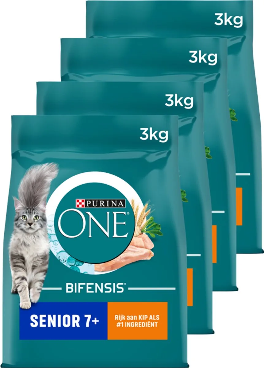 Senior - Kattenbrokjes - Kip & Volkoren Granen - 4 x 3 kg van Purina ONE – productfoto