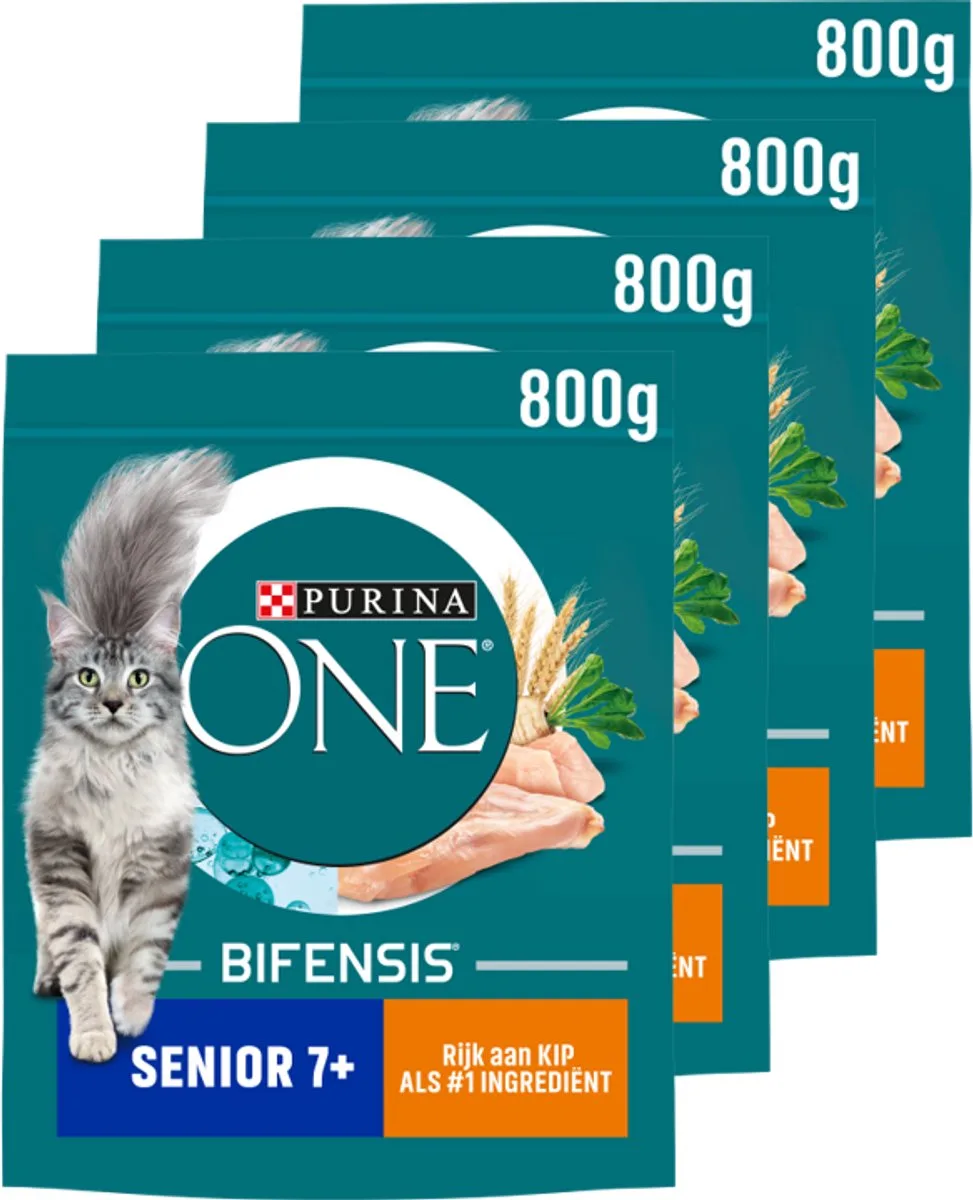 Senior - Kattenbrokjes - Kip & Volkoren Granen - 4 x 800 g van Purina ONE – productfoto