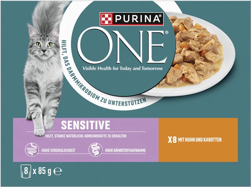SENSITIVE 8-pack kattenvoer, zachte stukjes in saus met kip en wortelen (1 x 8 x 85g) by Purina ONE – product photo