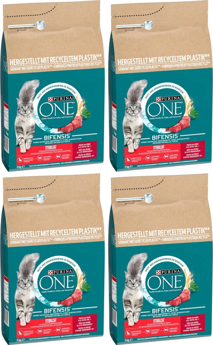 Sterilcat - Kattenbrokjes - Rund & Tarwe - 4 x 3 kg van Purina ONE – productfoto