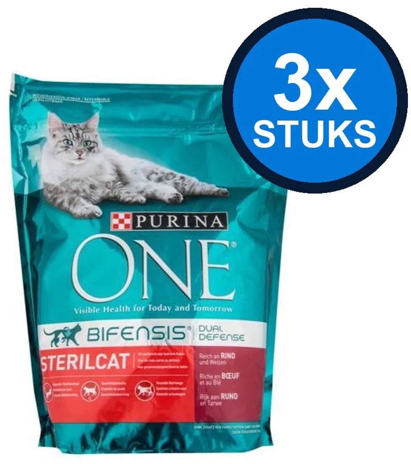 Sterilcat - Rund/Tarwe - Kattenvoer - 3 x 800 g de Purina ONE – photo produit