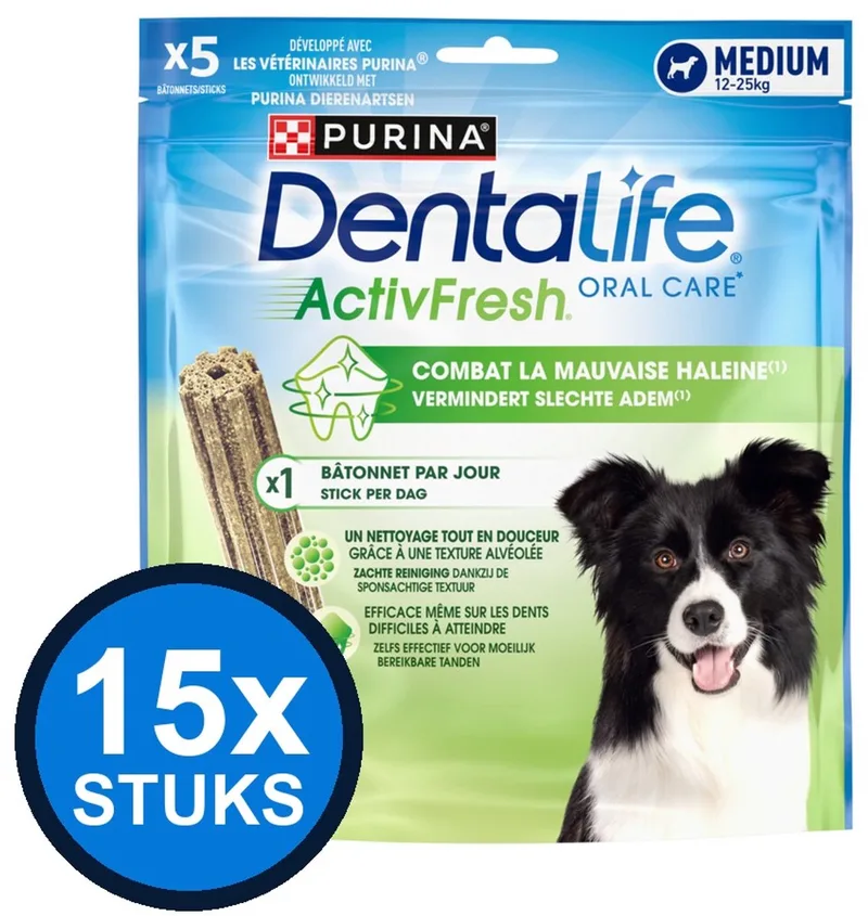 15x Dentalife - ActivFresh Medium Hondensnack - Hondenvoer Snacks - 115 g de Purina – photo produit