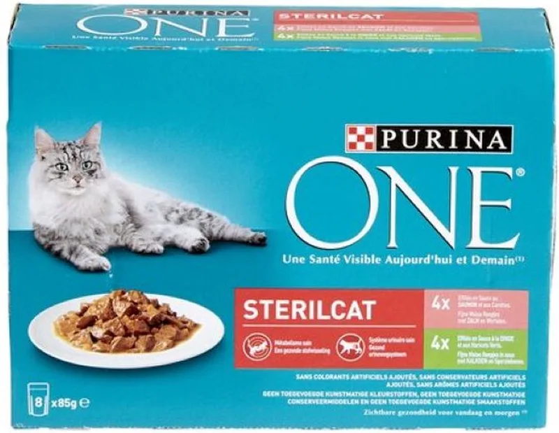 4x Purina ONE Sterilcat Fijne malse Reepjes - Kattenvoer natvoer - Zalm & Kalkoen - 8 x 85g de Purina – photo produit